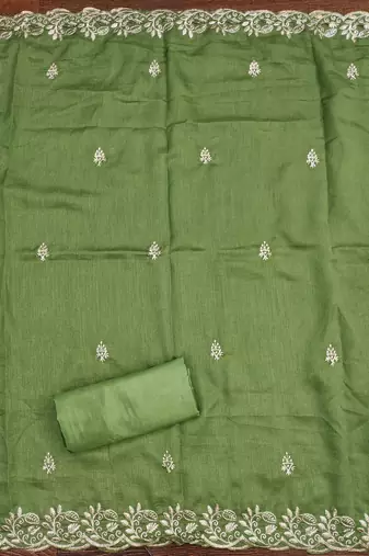  green embroidery vichitra cotton dress material