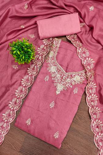 Women's embroidery vichitra cotton dress material
