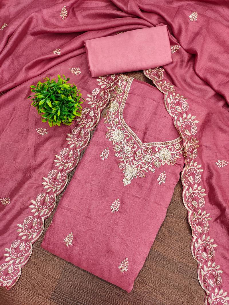 Women's embroidery vichitra cotton dress material