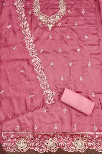  embroidery vichitra cotton dress material