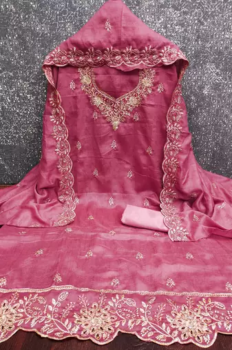  embroidery vichitra cotton dress material