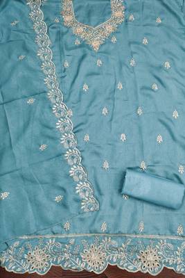  sky blue embroidery vichitra cotton dress material 2