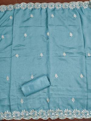  sky blue embroidery vichitra cotton dress material 4