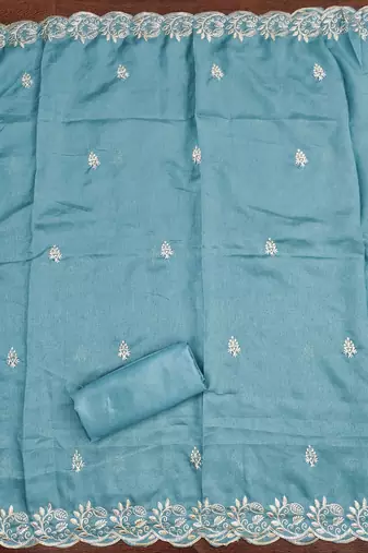  sky blue embroidery vichitra cotton dress material