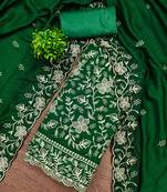 Women's green embroidery vichitra cotton dress material
