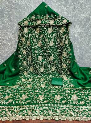  green embroidery vichitra cotton dress material 3