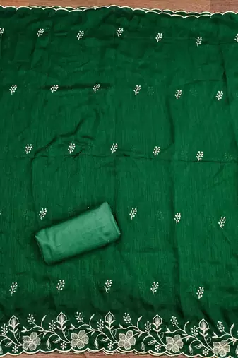  green embroidery vichitra cotton dress material