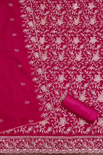  magenta embroidery vichitra cotton dress material