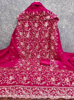  magenta embroidery vichitra cotton dress material 3