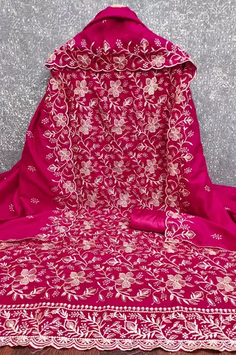  magenta embroidery vichitra cotton dress material