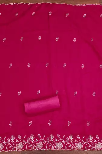  magenta embroidery vichitra cotton dress material