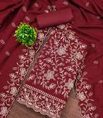 Women's maroon embroidery vichitra cotton dress material