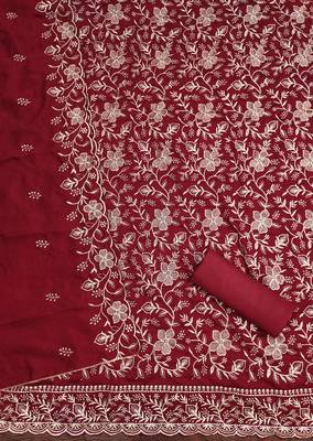  maroon embroidery vichitra cotton dress material 2