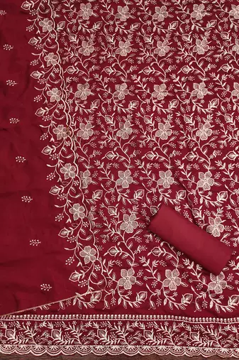  maroon embroidery vichitra cotton dress material