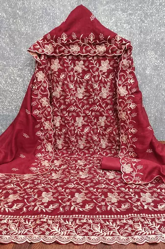  maroon embroidery vichitra cotton dress material