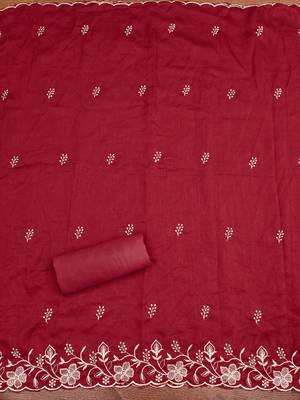  maroon embroidery vichitra cotton dress material 4