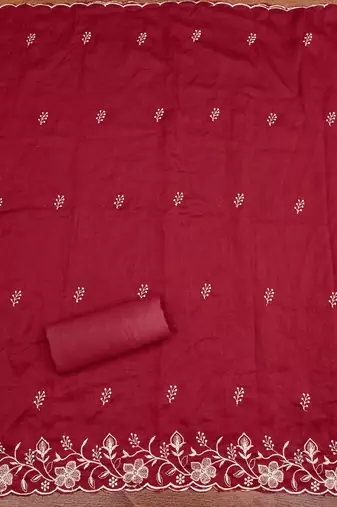  maroon embroidery vichitra cotton dress material