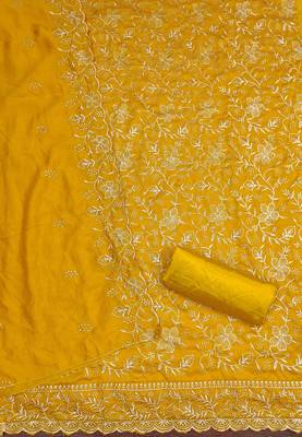  yellow embroidery vichitra cotton dress material 2