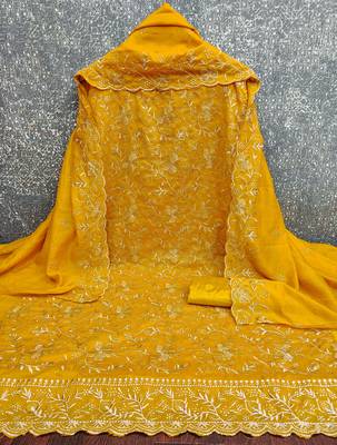  yellow embroidery vichitra cotton dress material 3