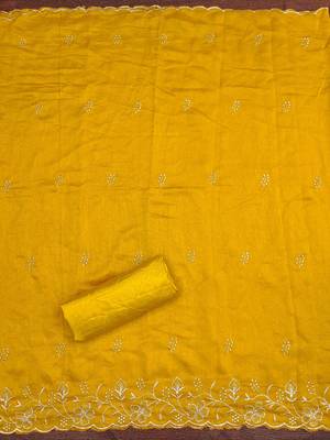  yellow embroidery vichitra cotton dress material 4