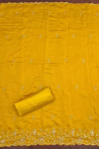  yellow embroidery vichitra cotton dress material