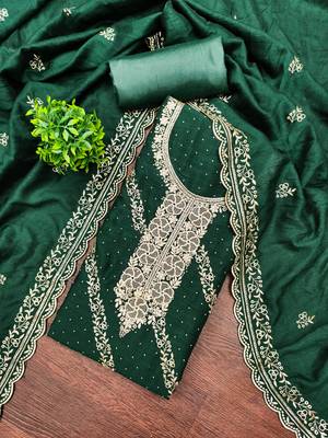  green embroidery vichitra cotton dress material 1