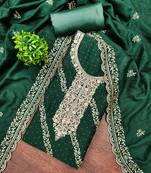 Women's green embroidery vichitra cotton dress material