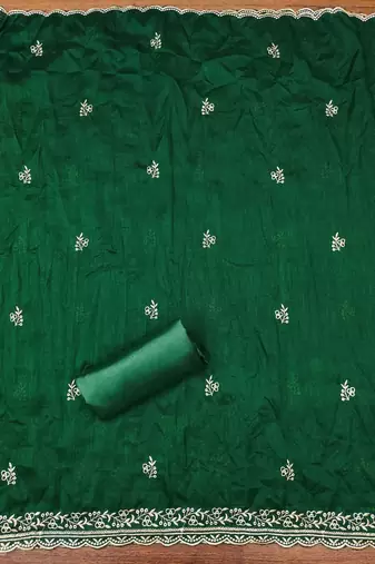  green embroidery vichitra cotton dress material