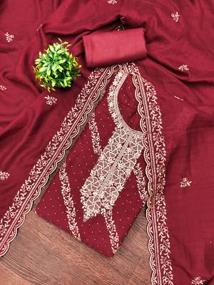  maroon embroidery vichitra cotton dress material 1