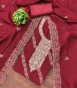 Women's maroon embroidery vichitra cotton dress material