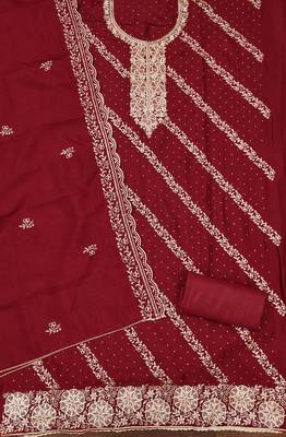  maroon embroidery vichitra cotton dress material 2