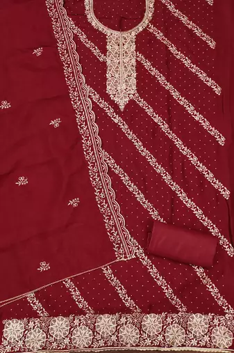  maroon embroidery vichitra cotton dress material