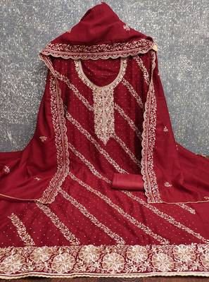  maroon embroidery vichitra cotton dress material 3