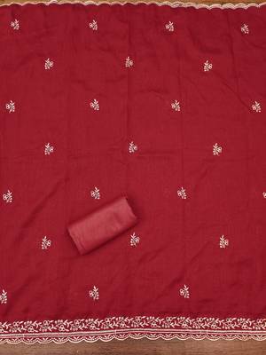  maroon embroidery vichitra cotton dress material 4