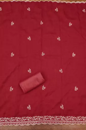  maroon embroidery vichitra cotton dress material