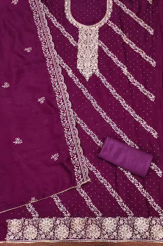  purple embroidery vichitra cotton dress material