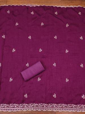  purple embroidery vichitra cotton dress material 4