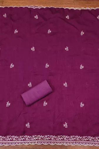  purple embroidery vichitra cotton dress material