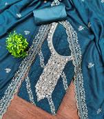 Women's blue embroidery vichitra cotton dress material