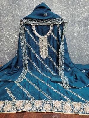  blue embroidery vichitra cotton dress material 3