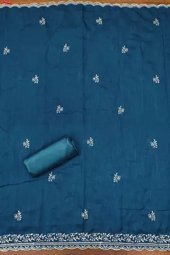  blue embroidery vichitra cotton dress material