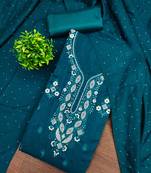 Women's blue embroidery vichitra cotton dress material