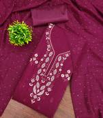 Women's magenta embroidery vichitra cotton dress material