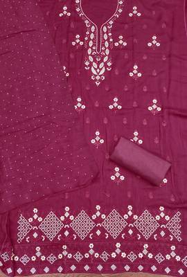  magenta embroidery vichitra cotton dress material 2