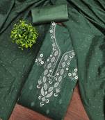 Women's green embroidery vichitra cotton dress material