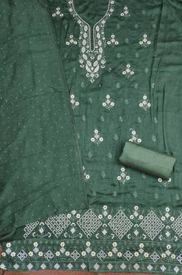  green embroidery vichitra cotton dress material 2