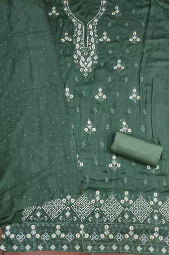  green embroidery vichitra cotton dress material