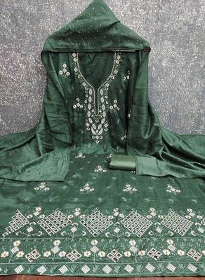  green embroidery vichitra cotton dress material 3