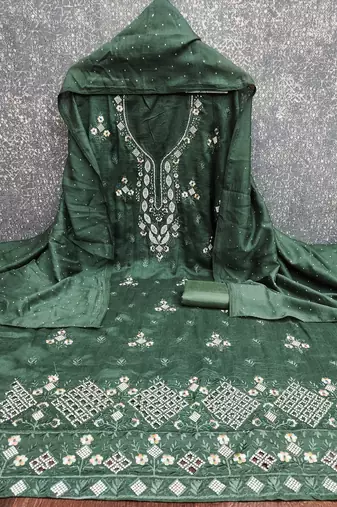  green embroidery vichitra cotton dress material