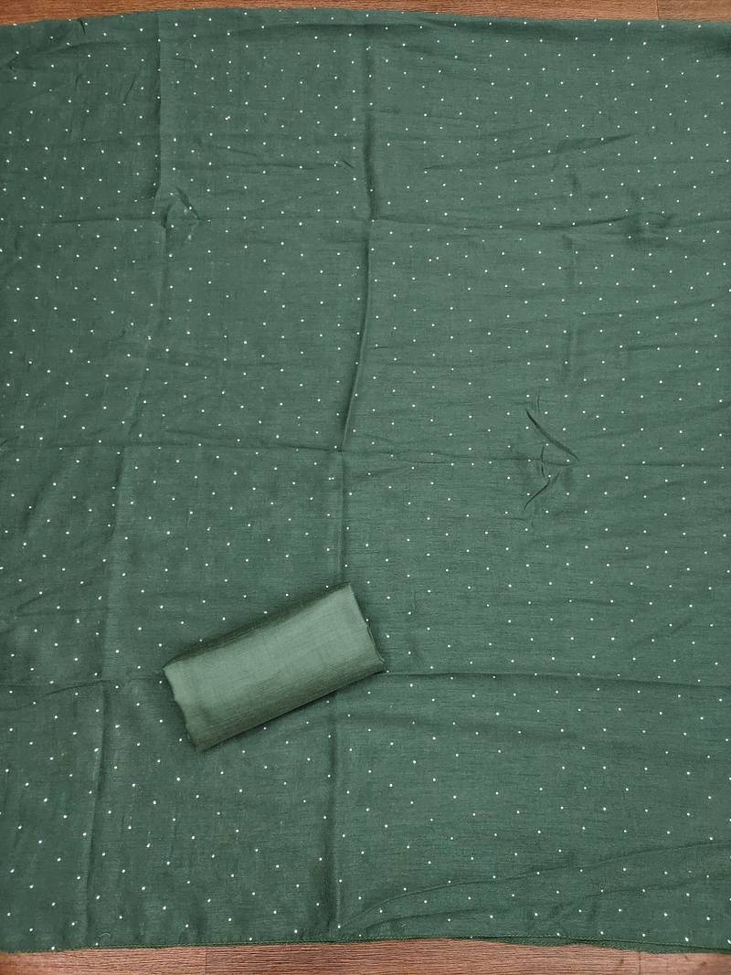 Women's green embroidery vichitra cotton dress material